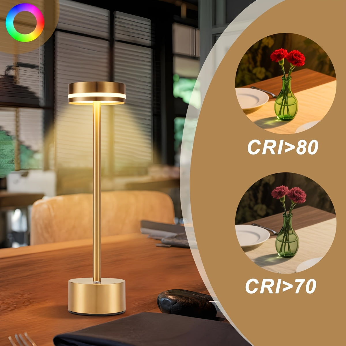 Lot de 2 lampes de table LED sans fil dorées à tige fine, 31,5 cm