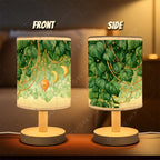 Lampe de chevet en lin à feuillage vert, lunes et cristaux dorés