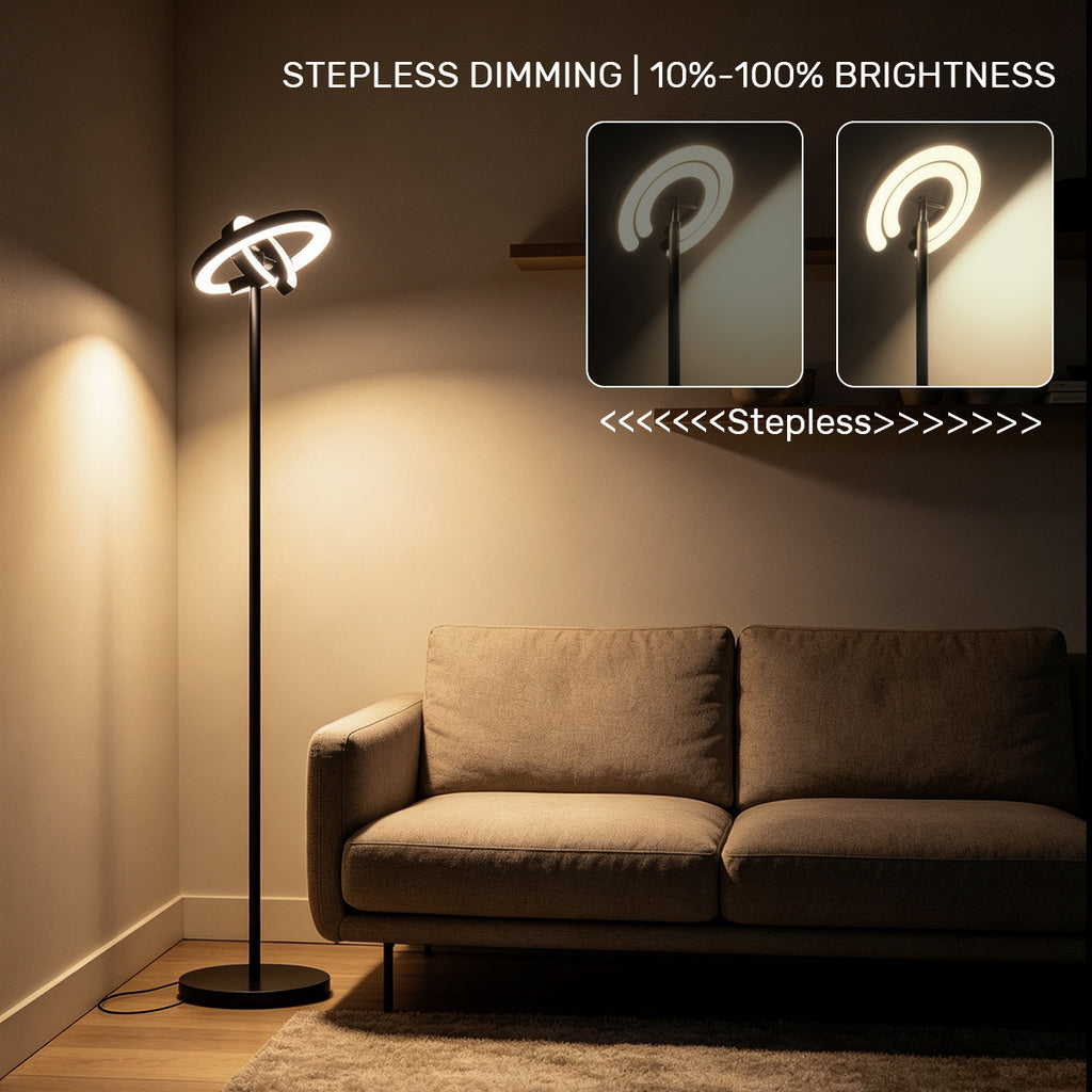 Lampadaire LED double anneau avec télécommande, 1900 à 6500 K