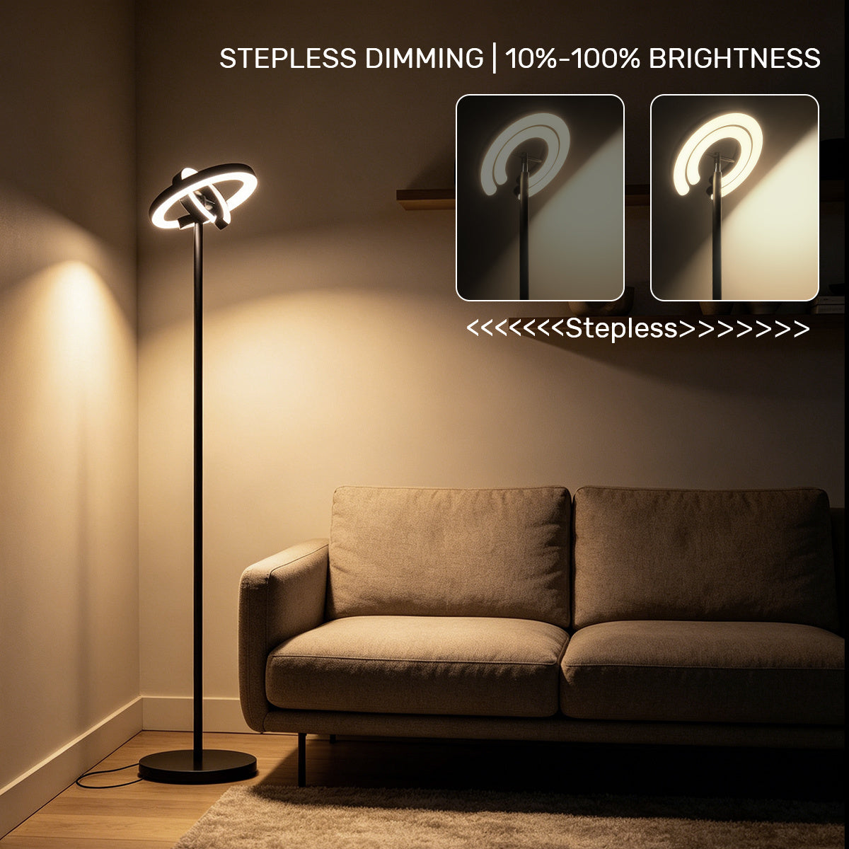 Lampadaire LED double anneau avec télécommande, 1900 à 6500 K