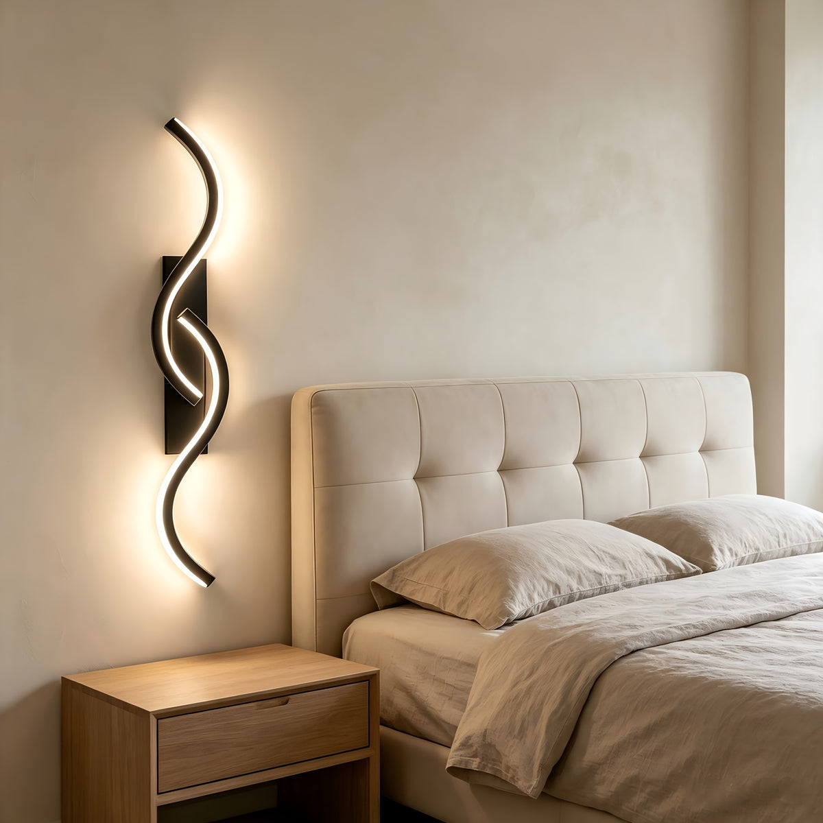 Applique murale LED noire double courbe 60 cm, blanc neutre 4000 K