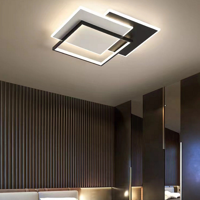 Plafonnier LED carré noir et blanc 49 cm, 9600 lumens, télécommande