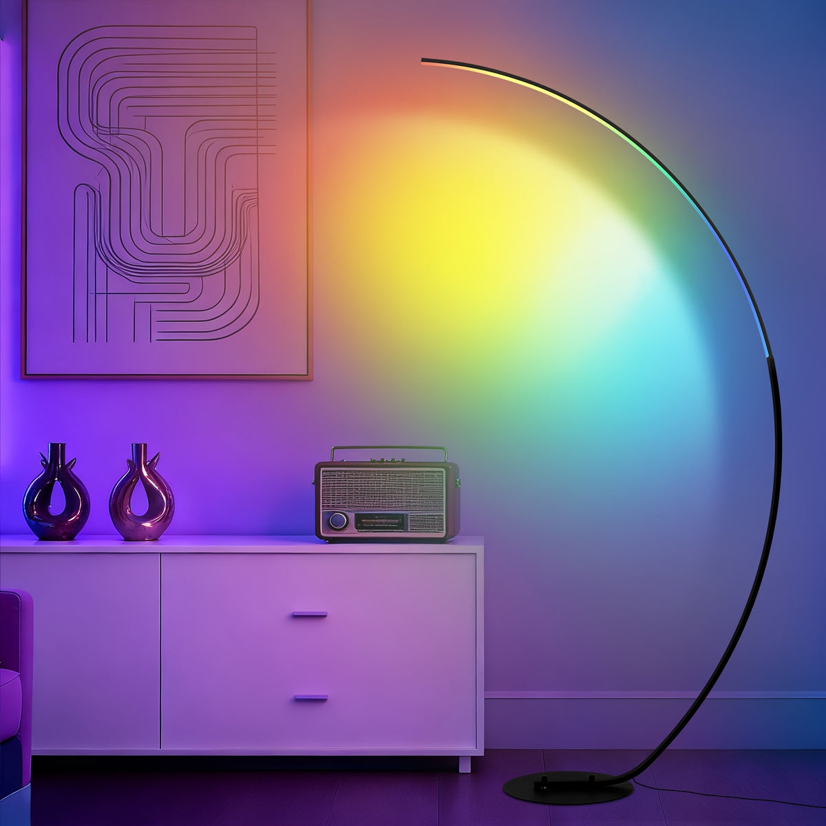 Grand lampadaire arc LED 31 W en métal noir