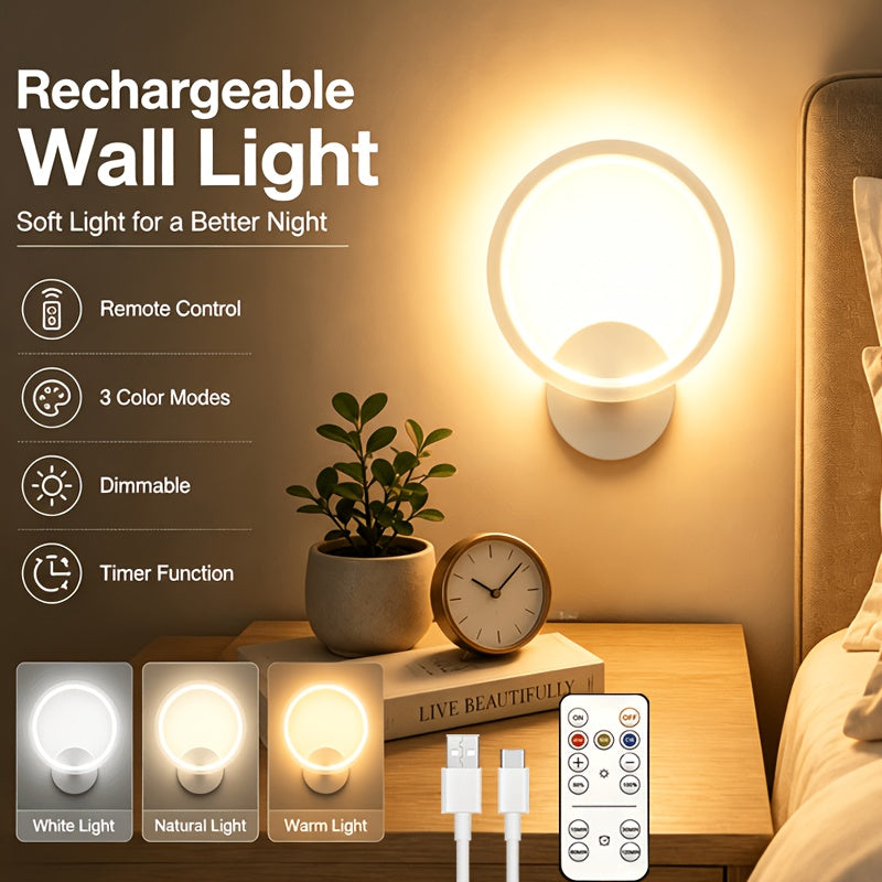 Applique murale anneau LED blanche rechargeable à télécommande