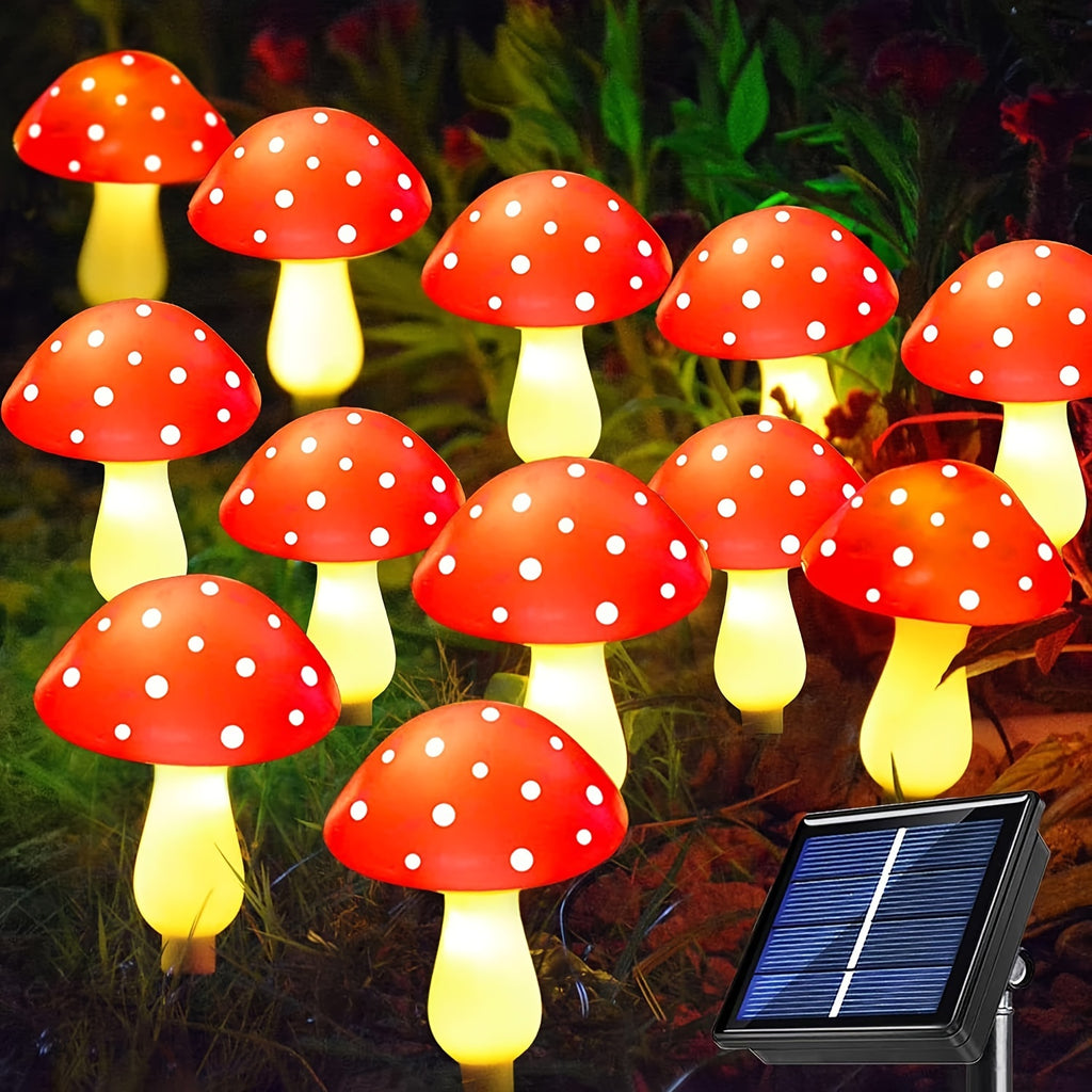 Lot de 8 balises solaires champignon rouges à pois, IP44