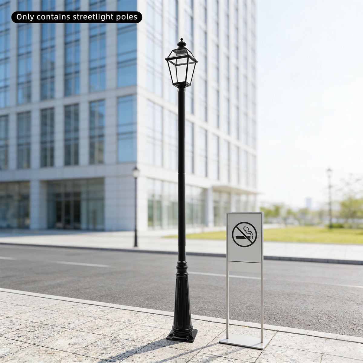 Poteau de lampadaire de jardin 3,80 m en fer noir, style classique