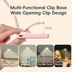 Lampe de lecture à pince rose pliable, col silicone, recharge USB