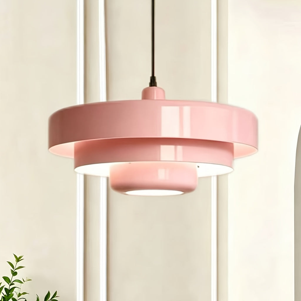Suspension Bauhaus rose pastel à trois étages, métal, Ø 34 cm