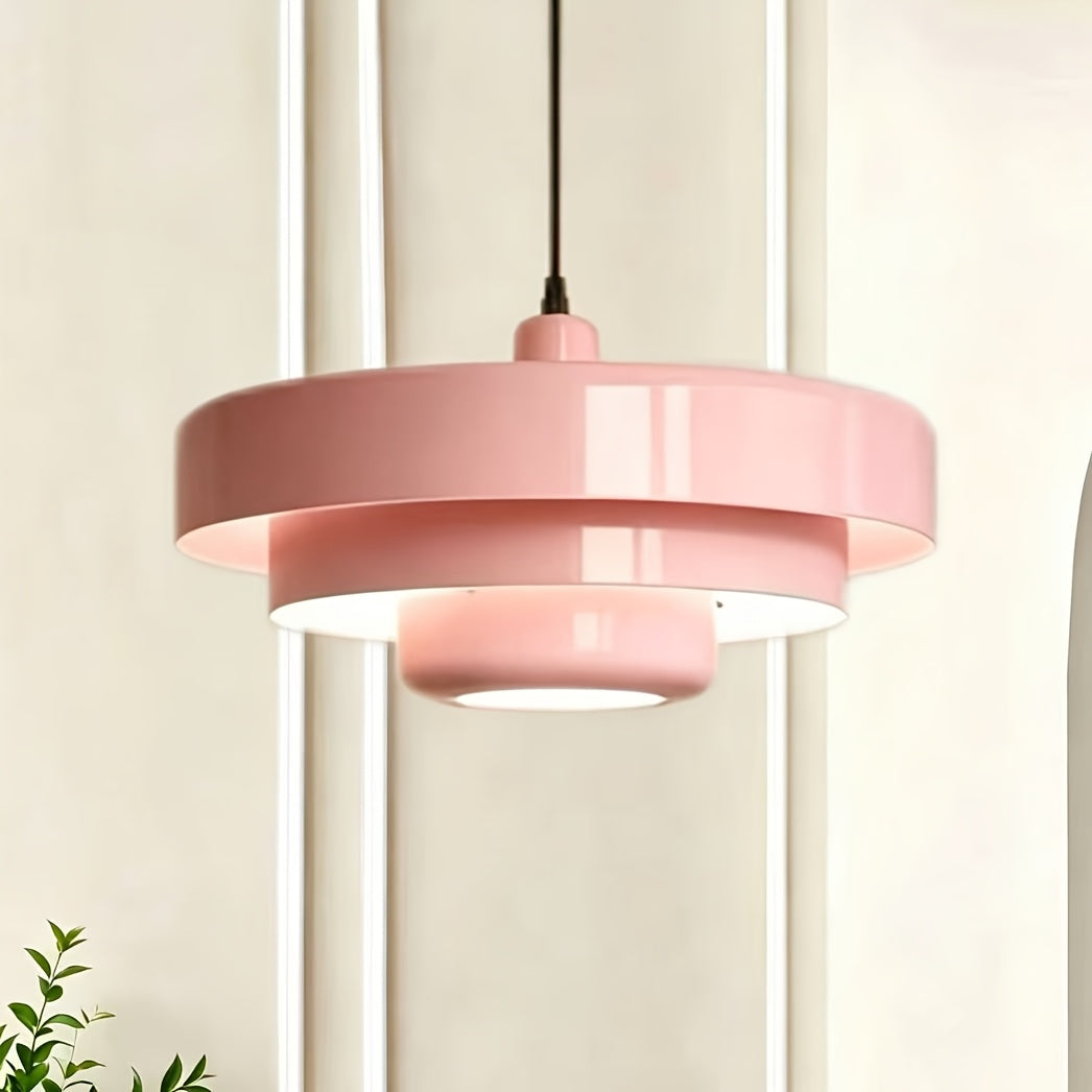Suspension Bauhaus rose pastel à trois étages, métal, Ø 34 cm