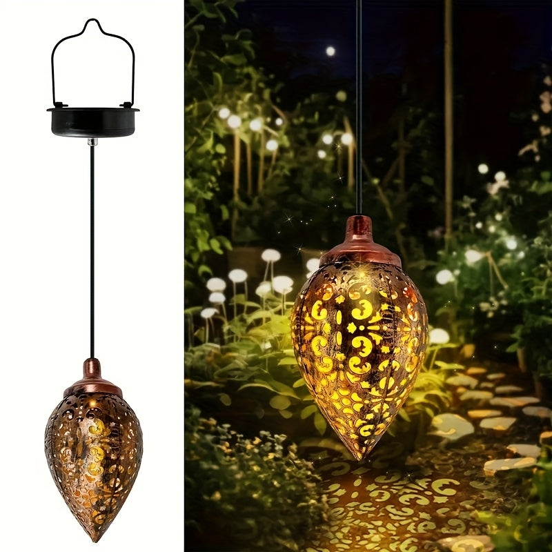 Suspension solaire goutte d'eau en métal ajouré cuivré, 51 cm