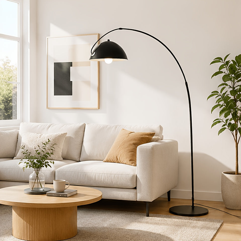 Lampadaire arc noir mat à dôme métallique orientable