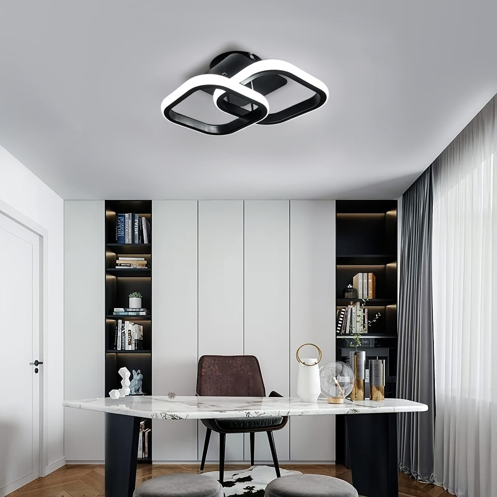 Plafonnier LED à deux carrés entrelacés, noir ou blanc, 29 cm