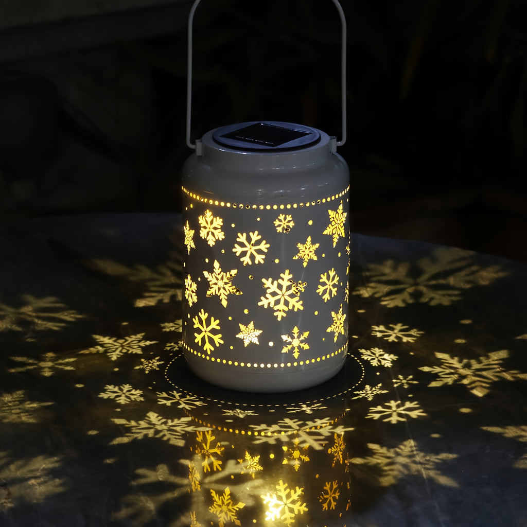 Lanterne solaire blanche ajourée de flocons de neige, 33 cm