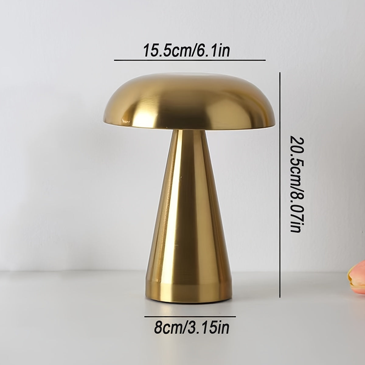 Lampe champignon sans fil en métal, 20,5 cm, 3 teintes et variateur