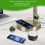 Lampe de banquier en verre vert, recharge sans fil et ports USB