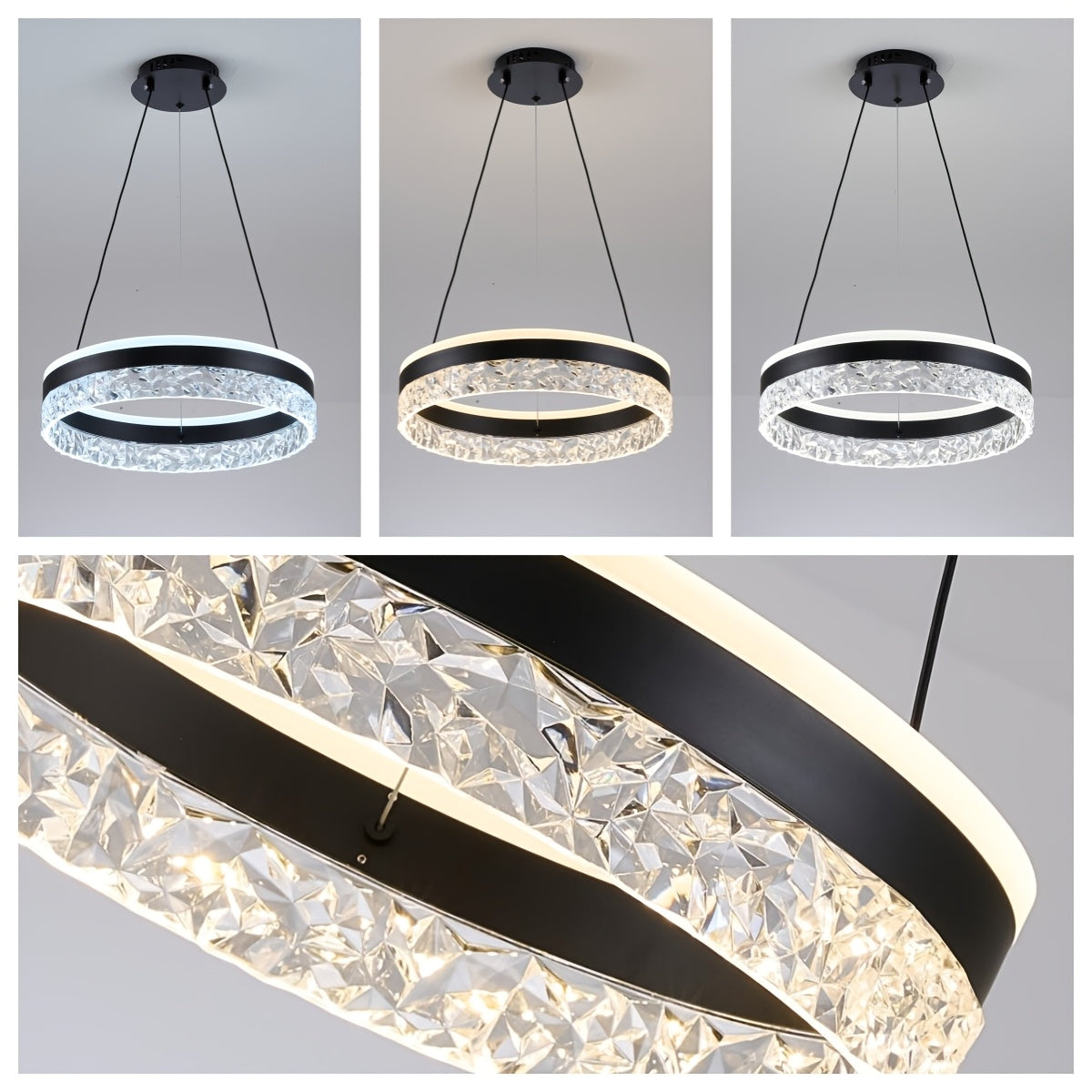 Suspension anneau LED Ø 40 cm, diffuseur effet glace, trois teintes