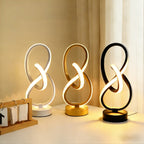 Lampe à poser blanche en ruban LED noué, sculpture lumineuse