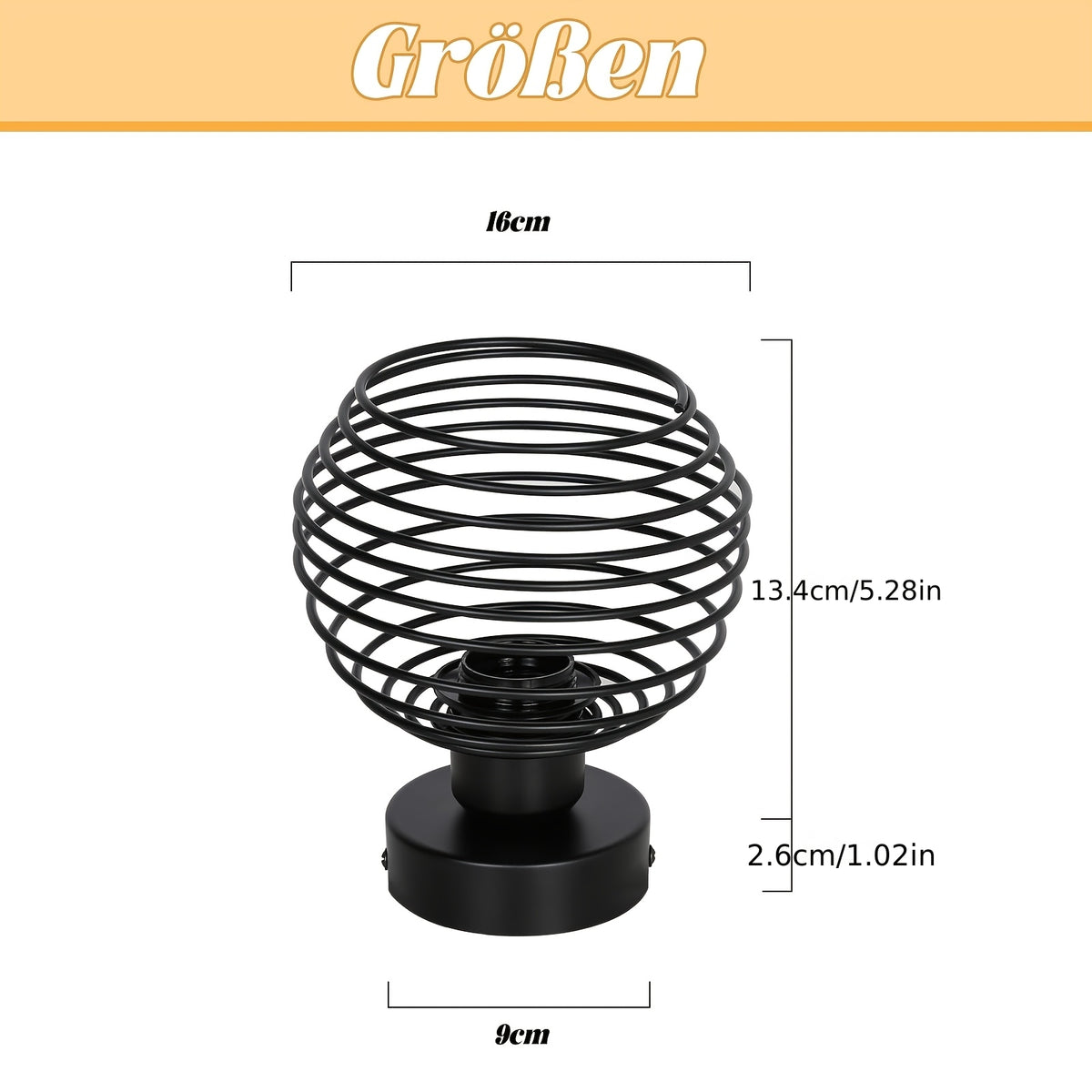 Plafonnier noir à cage spirale en métal, Ø 16 cm, douille E27