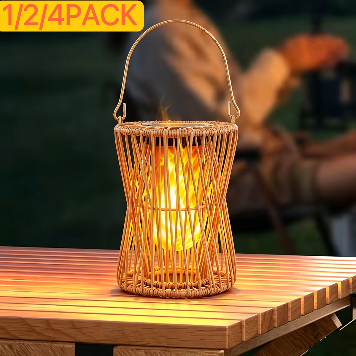 Lanterne solaire tressée en sablier à effet flamme, IP65, lot au choix