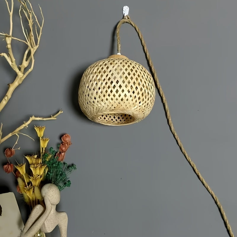 Abat-jour en bambou tressé pour suspension, petit format Ø 19 cm