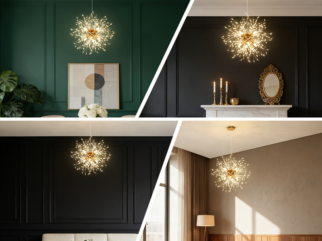 Lustre pissenlit doré à perles de cristal, Ø 45 cm, ampoules G9