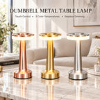 Lampe de table sans fil en métal brossé, tête plate tactile Ø 12 cm