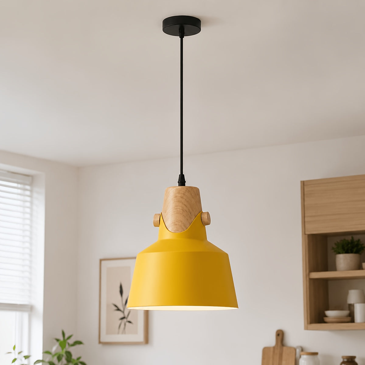 Suspension trompette, col effet bois, jaune, rose, noir ou blanc