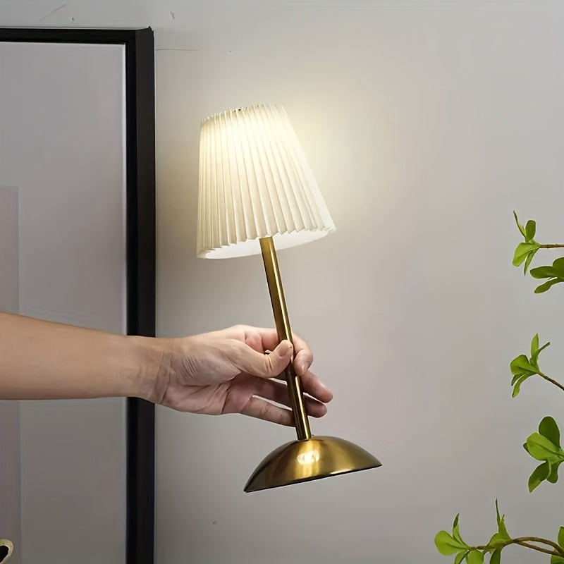 Lampe de table sans fil plissée sur dôme doré, tactile, 6 coloris