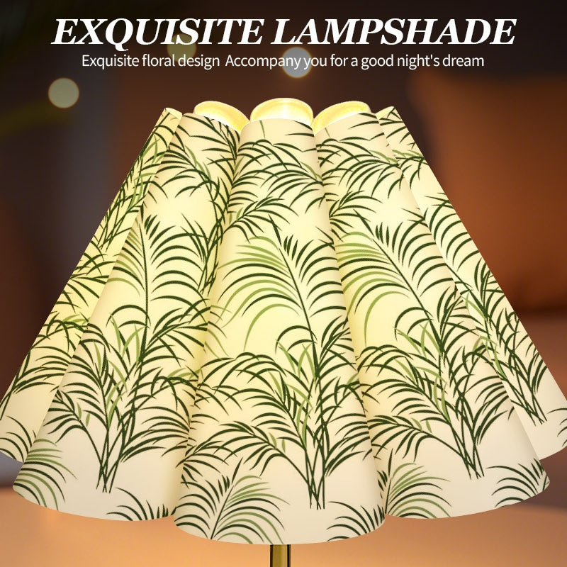 Lampe de table à abat-jour plissé imprimé de palmes vertes