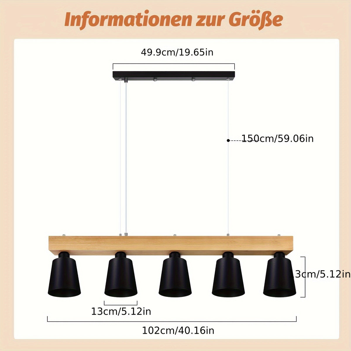 Suspension sur poutre en bois clair, 3 ou 5 abat-jour noirs ou blancs