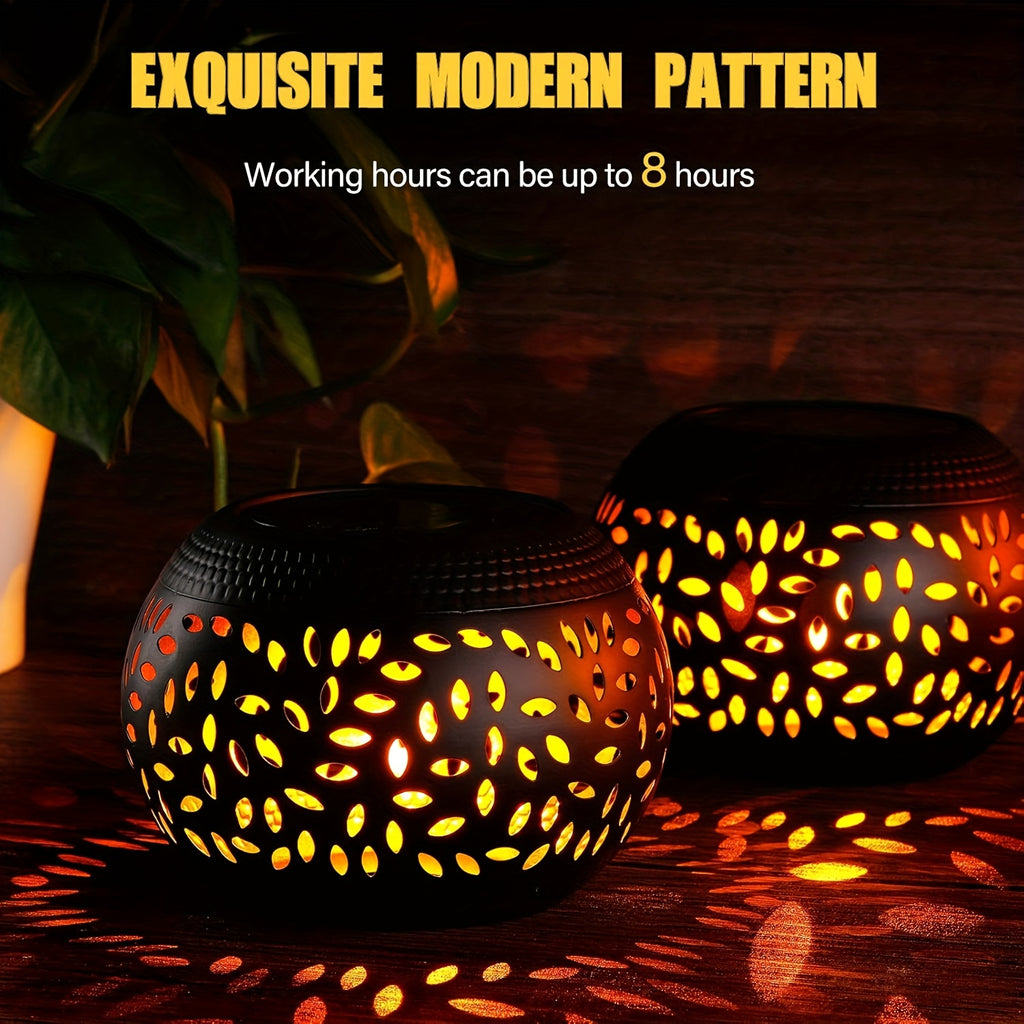 Lampe de table solaire boule en fer ajouré, motif de feuilles