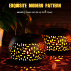 Lampe de table solaire boule en fer ajouré, motif de feuilles