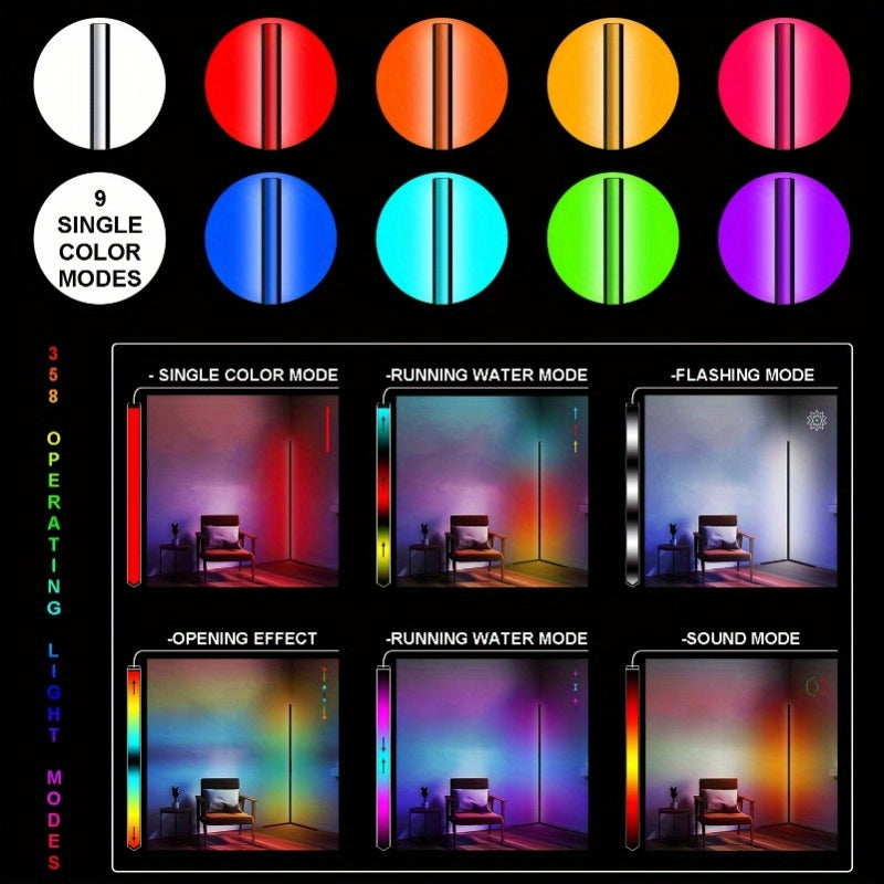 Lampadaire d'angle LED 140 cm, blancs 2700 à 6000 K et couleurs