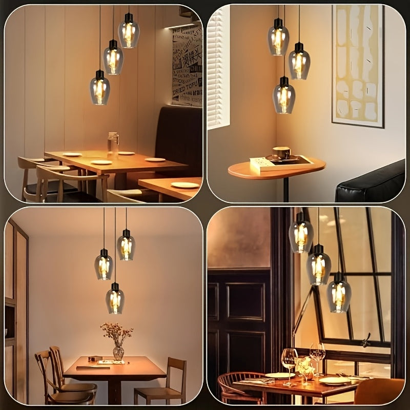 Suspension 3 lumières en verre fumé, tulipes sur barre ou rosace