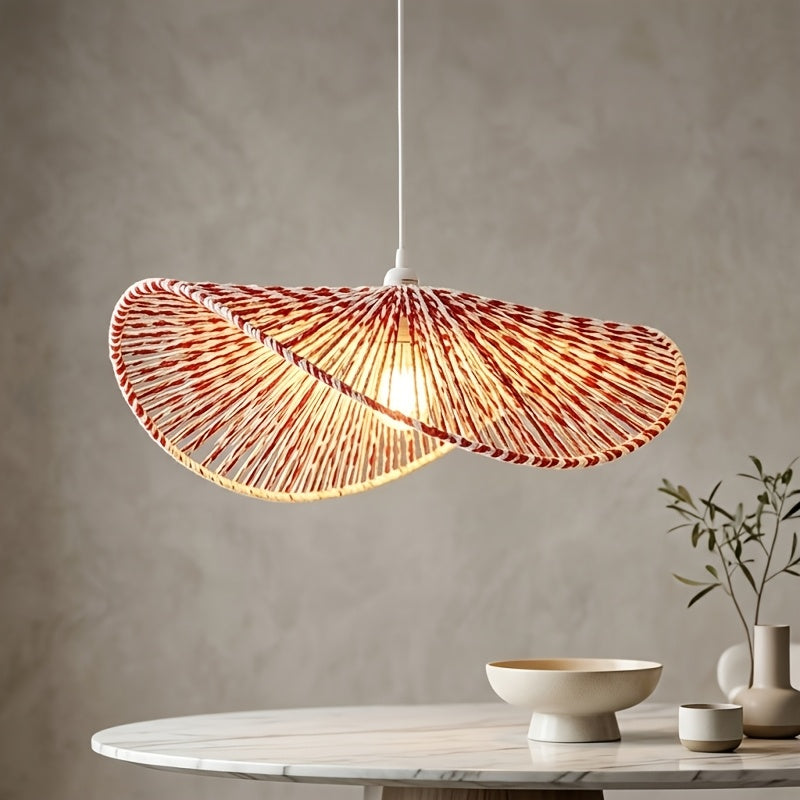 Abat-jour chapeau ondulé en cordelette rouge et blanche, Ø 40 cm