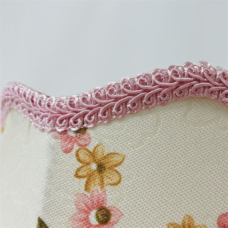 Abat-jour cloche imprimé de roses, galon et pampilles roses, Ø 25 cm
