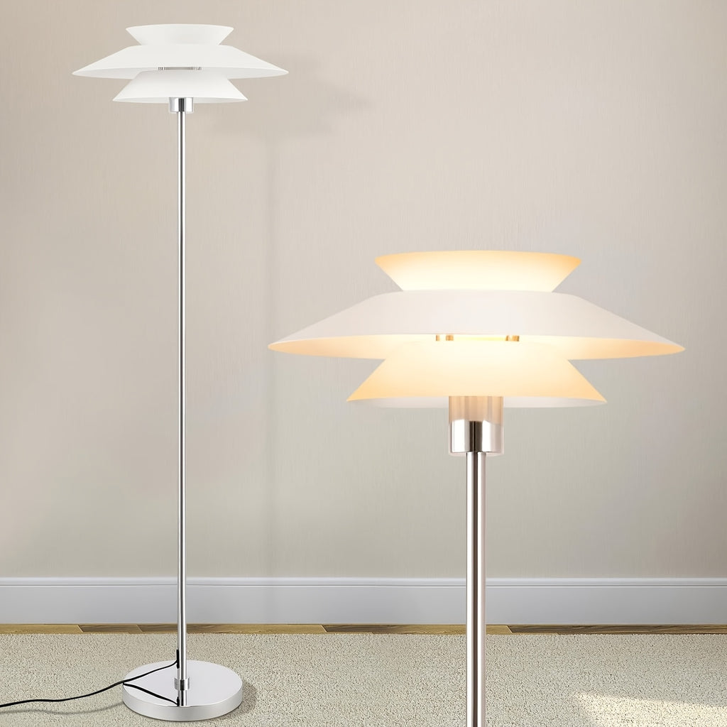 Lampadaire à double coupole noire et tige chromée, 145 cm