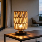 Lampe de chevet en corde naturelle tressée, socle noir, 19,5 cm