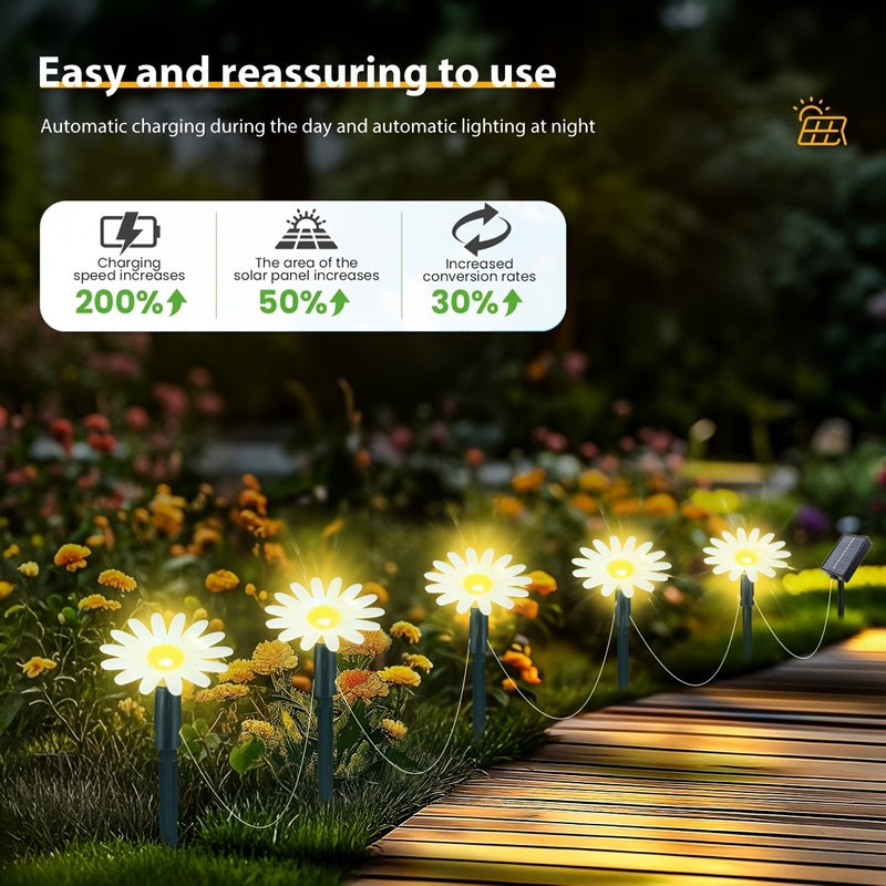 Guirlande solaire marguerites sur piquets, IP44, 10 à 40 LED