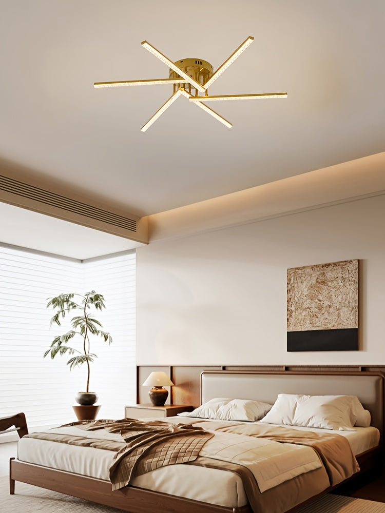 Plafonnier LED à six branches en étoile, doré, blanc ou noir, 76 cm