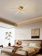 Plafonnier LED à six branches en étoile, doré, blanc ou noir, 76 cm