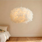 Grand abat-jour en plumes blanches pour suspension, Ø 50 x H 30 cm