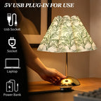 Lampe de table à abat-jour plissé imprimé de palmes vertes