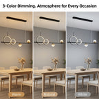 Lustre LED linéaire de 100 cm, double anneau et globes de cristal