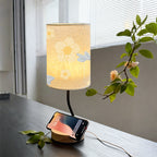 Lampe de chevet à fleurs jaunes, col flexible et socle porte-téléphone