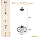 Suspension cage ovale en fil de métal noir mat, Ø 25 cm, E27