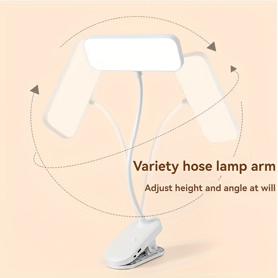 Lampe de bureau à pince rechargeable à tête rectangulaire, tactile