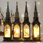 Lot de 4 lampes décoratives de Noël en forme d'église, à piles