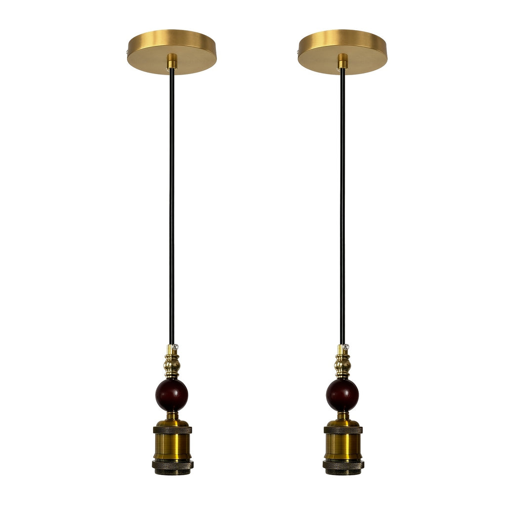 Suspension douille dorée à ampoule apparente, perle brune, 120 cm