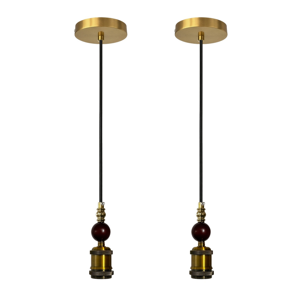 Suspension douille dorée à ampoule apparente, perle brune, 120 cm